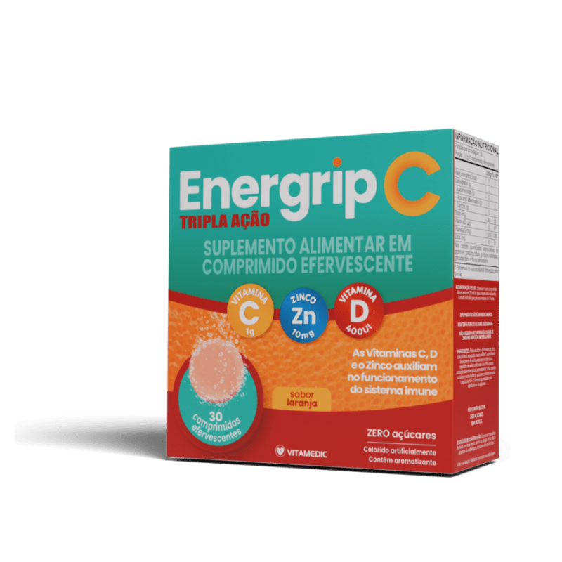 ENERGRIP C, D E Zn - TRIPLA ACAO COM 30 COMPRIMIDOS EFERVESCENTES